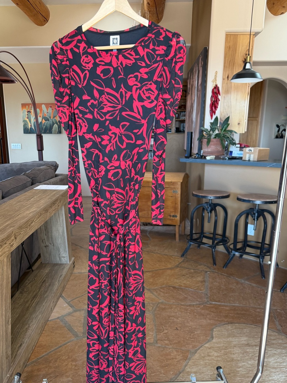 Ann Klein Bold Black and Red Mesh Maxi size M